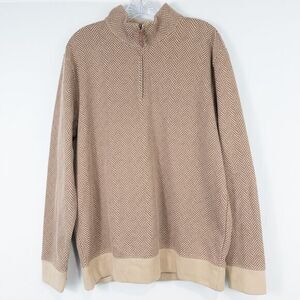 Lands End Bedford Rib Quarter Zip‎ Sweater Mens Large Tan Herringbone Academia